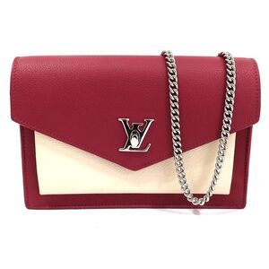 Louis Vuitton Pochette Lock Me Chain Shoulder Bag Bordeaux Beige Silver